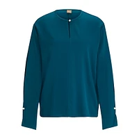 Relaxed-Fit Stretch Silk Keyhole Blouse