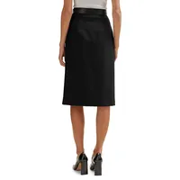 Faux Leather-Trim Wool Twill Pencil Skirt