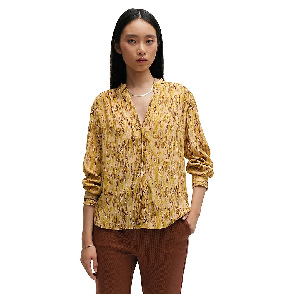 Printed Silk V-Neck Blouse