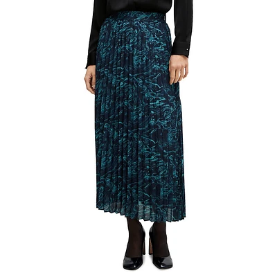 Modern-Print Pleated Midi Skirt