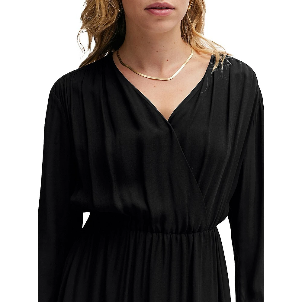 Surplice Wrap-Front Midi Dress