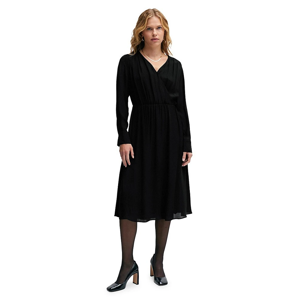 Surplice Wrap-Front Midi Dress