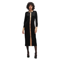 Rib-Knit Midi Shirt Dress