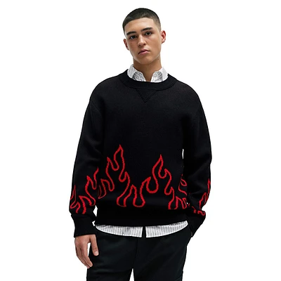 Relaxed-Fit Flame-Jacquard Sweater