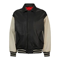 Leather Varsity Jacket With Oversized Embossed Logo