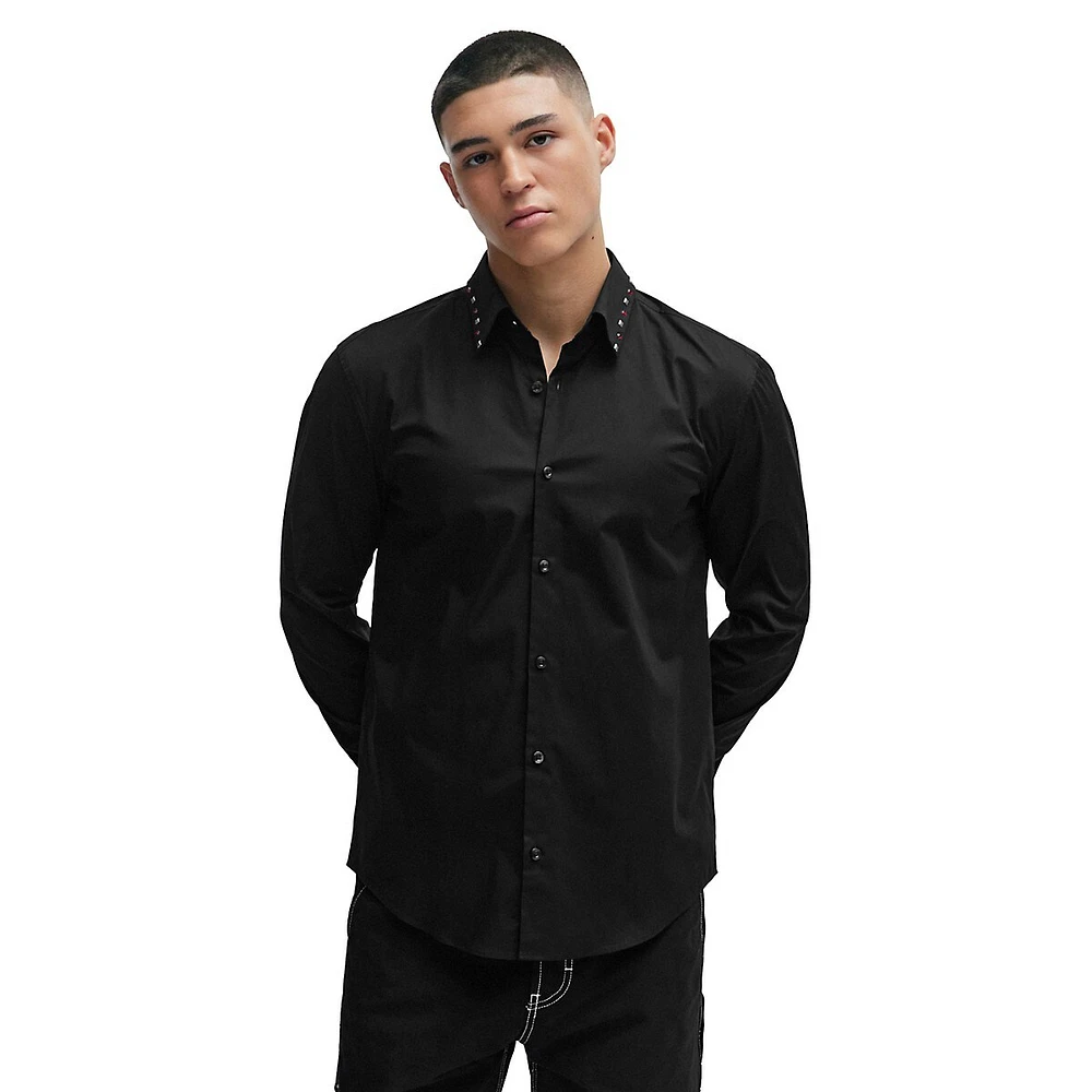 Slim-Fit Stretch Studded-Collar Shirt