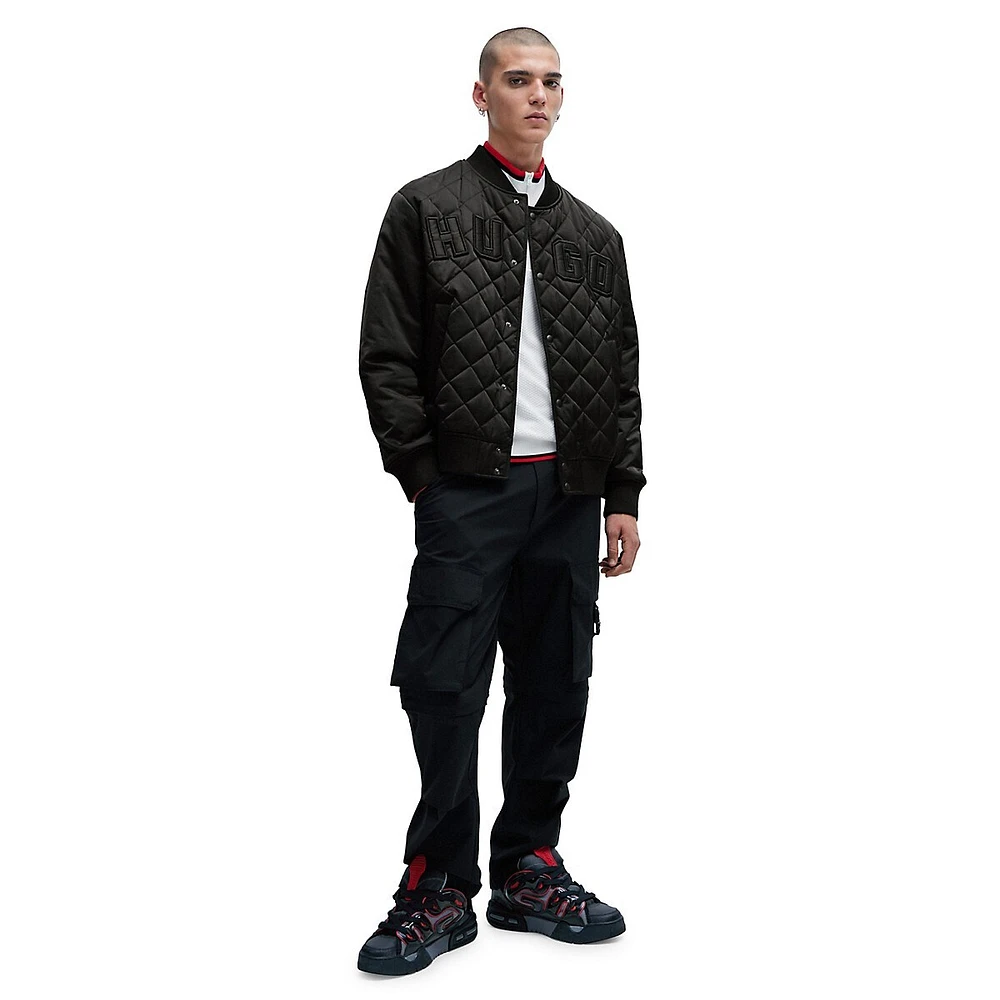 Water-Repellent Satin Bomber Jacket With Varsity-Style Logo