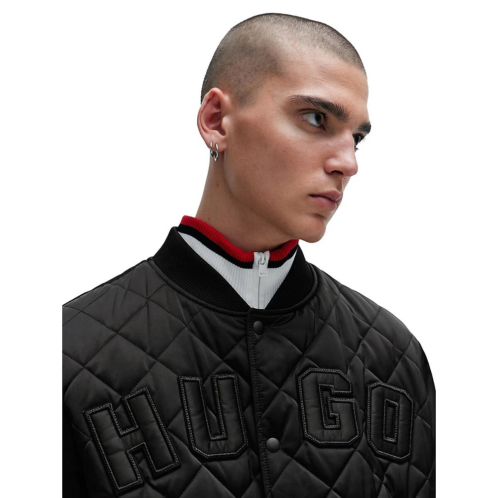 Water-Repellent Satin Bomber Jacket With Varsity-Style Logo