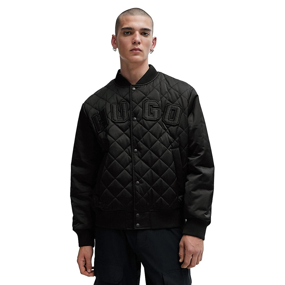 Water-Repellent Satin Bomber Jacket With Varsity-Style Logo