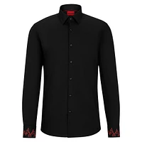Slim-Fit Shirt With Embroidered-Flame Cuffs