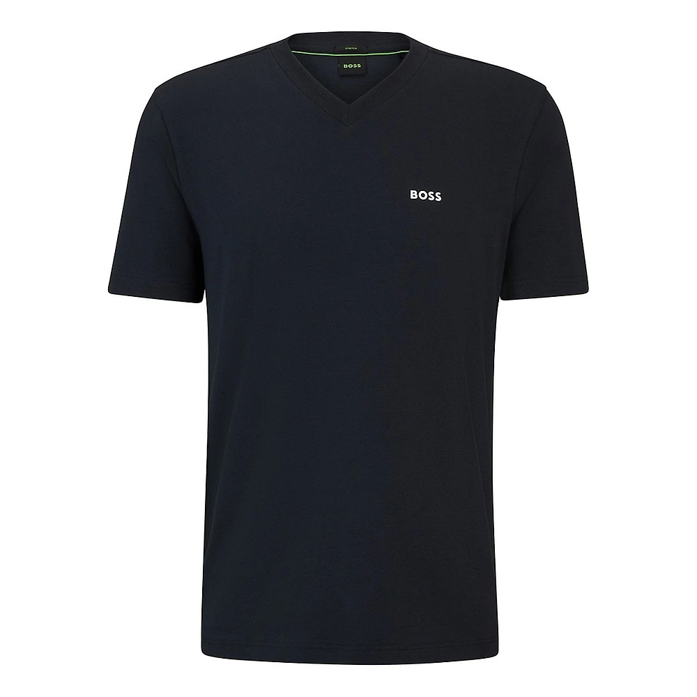 V-Neck T-Shirt With Contrast Logo