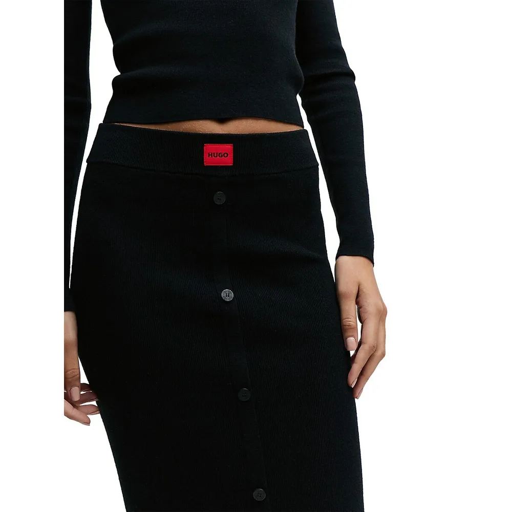 Slim-Fit Ribbed Midi Skirt