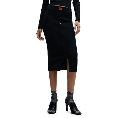 Slim-Fit Ribbed Midi Skirt
