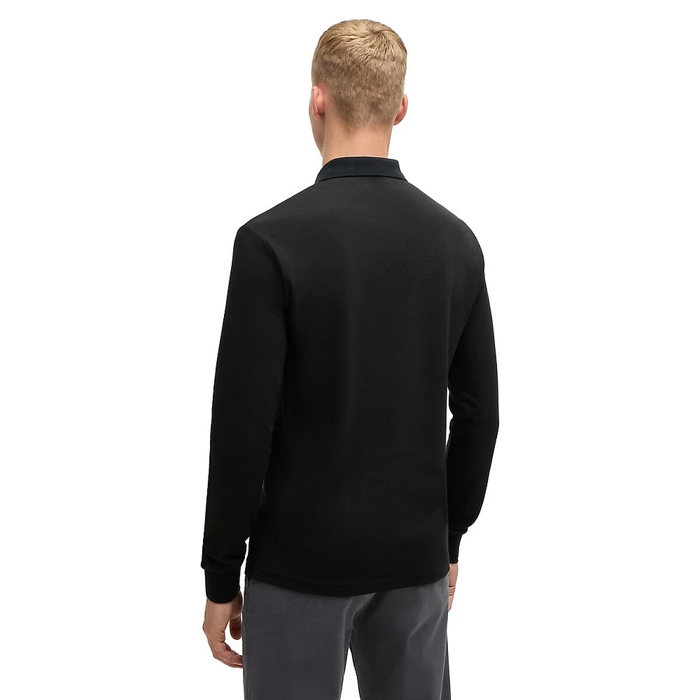 Slim-Fit Long-Sleeve Polo Shirt With Logo Patch