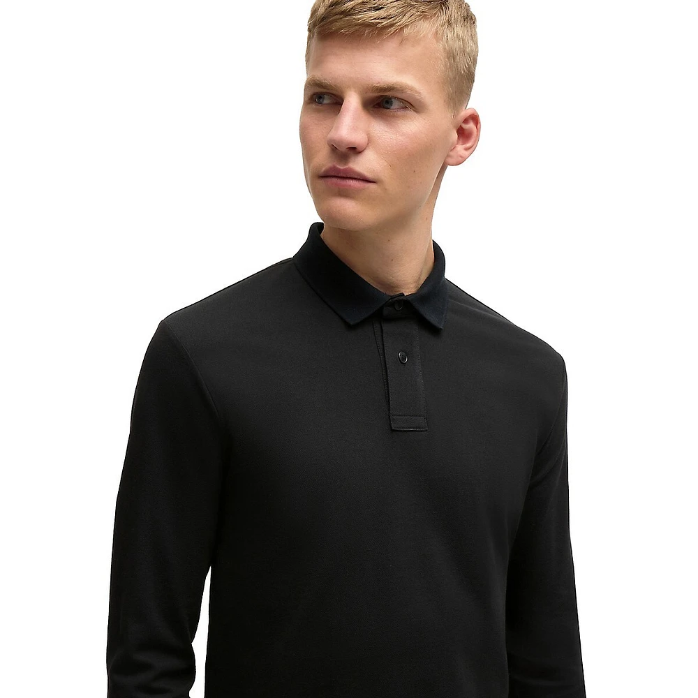 Slim-Fit Long-Sleeve Polo Shirt With Logo Patch