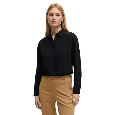Concealed-Closure Relaxed-Fit Longline Blouse