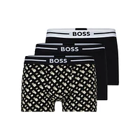 3-Pack Stretch-Cotton Trunks With Logo Waistbands