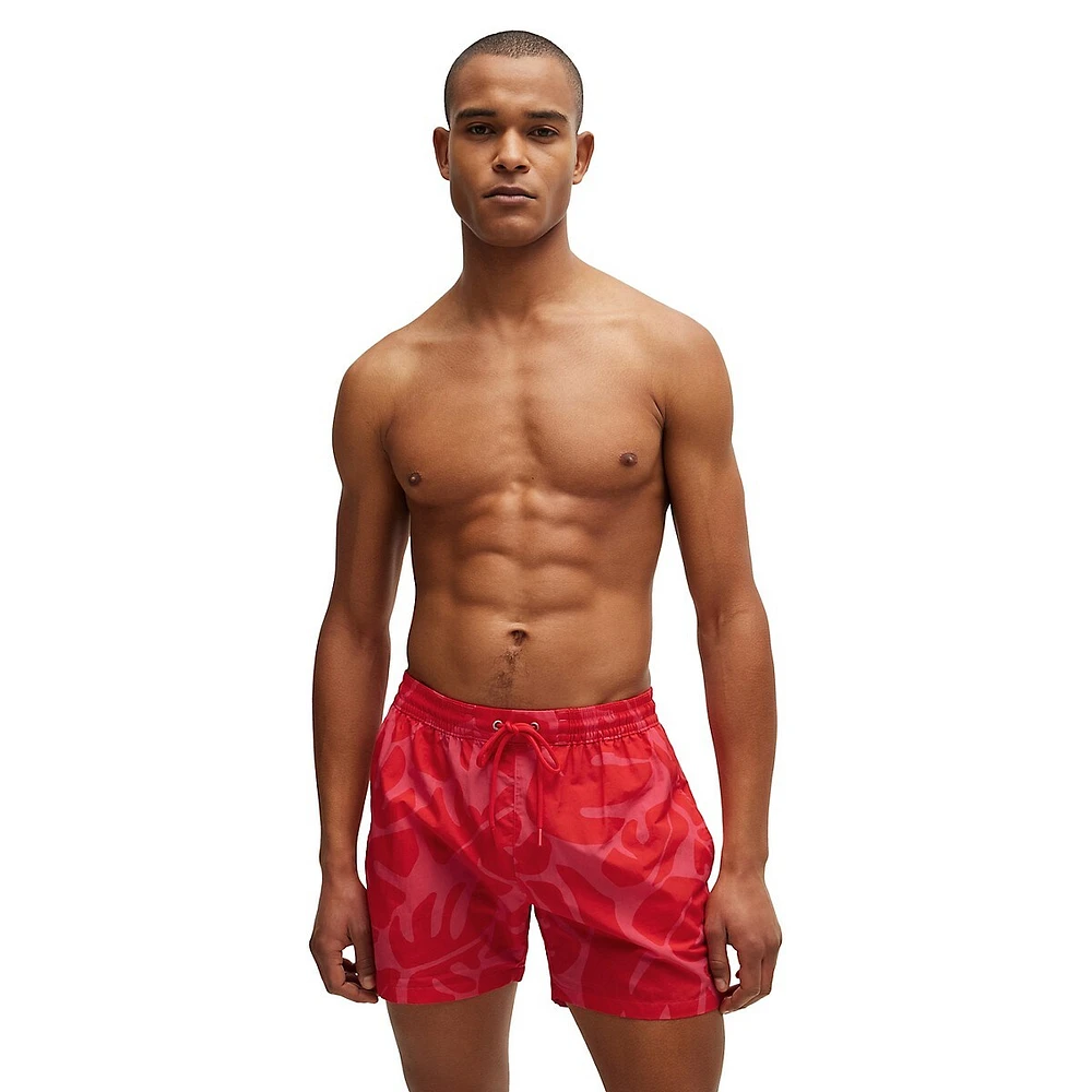 Leaf-Print Quick-Dry Swimshorts