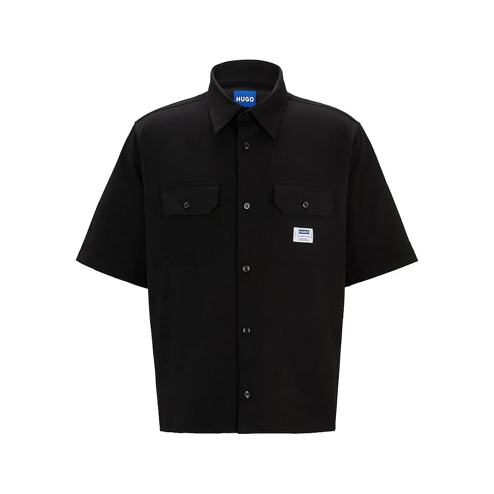 Loose-Fit Logo-Patch Twill Short-Sleeve Shirt