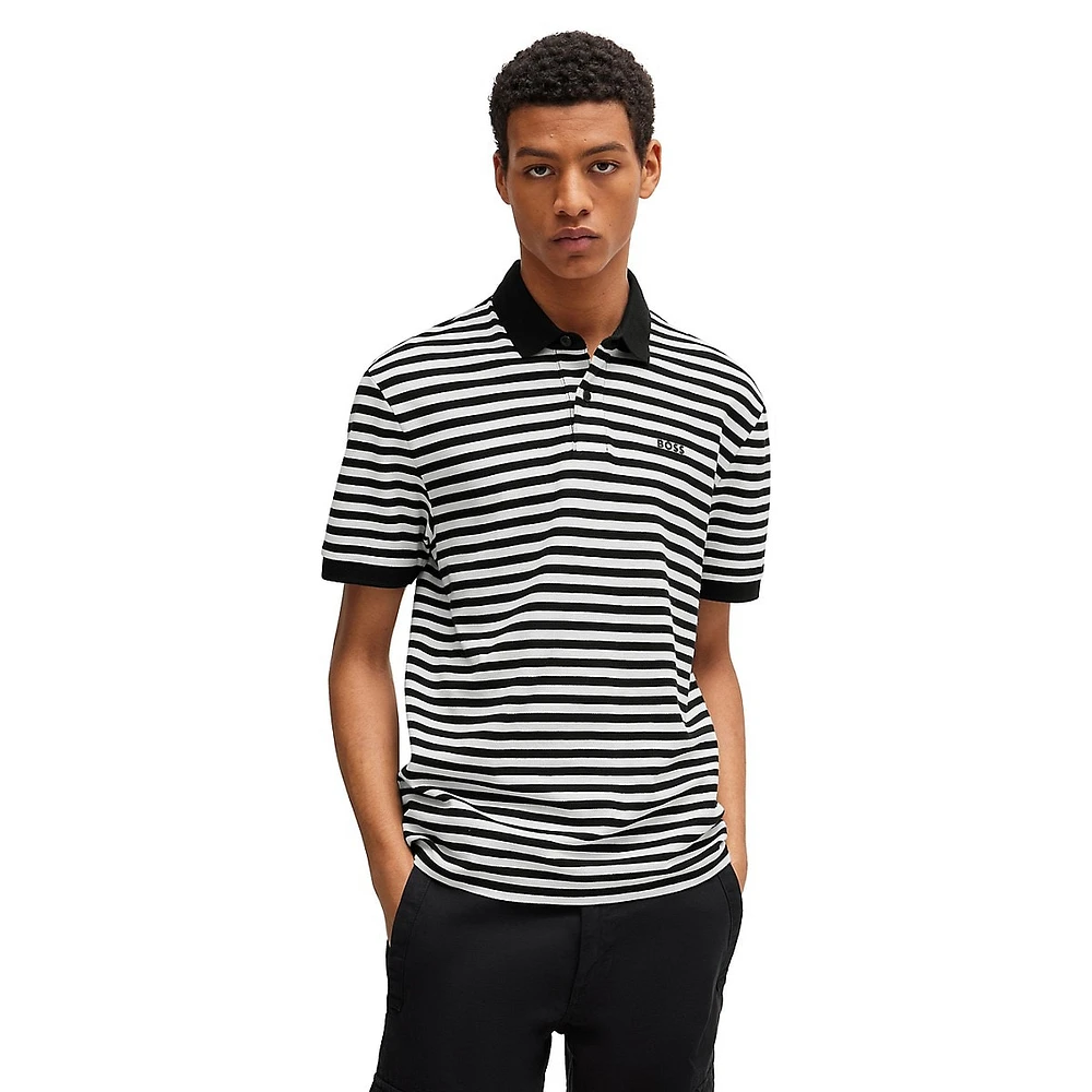 Striped Piqué-Knit Polo Shirt