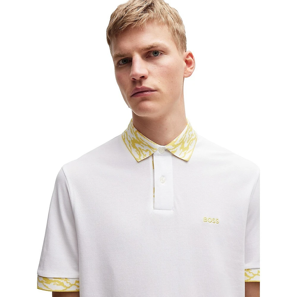 Print-Trim Piqué-Knit Polo Shirt