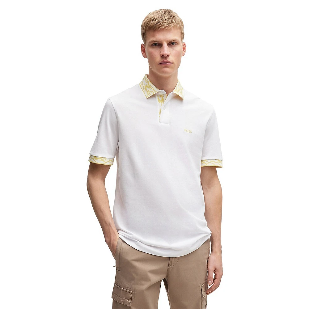 Print-Trim Piqué-Knit Polo Shirt