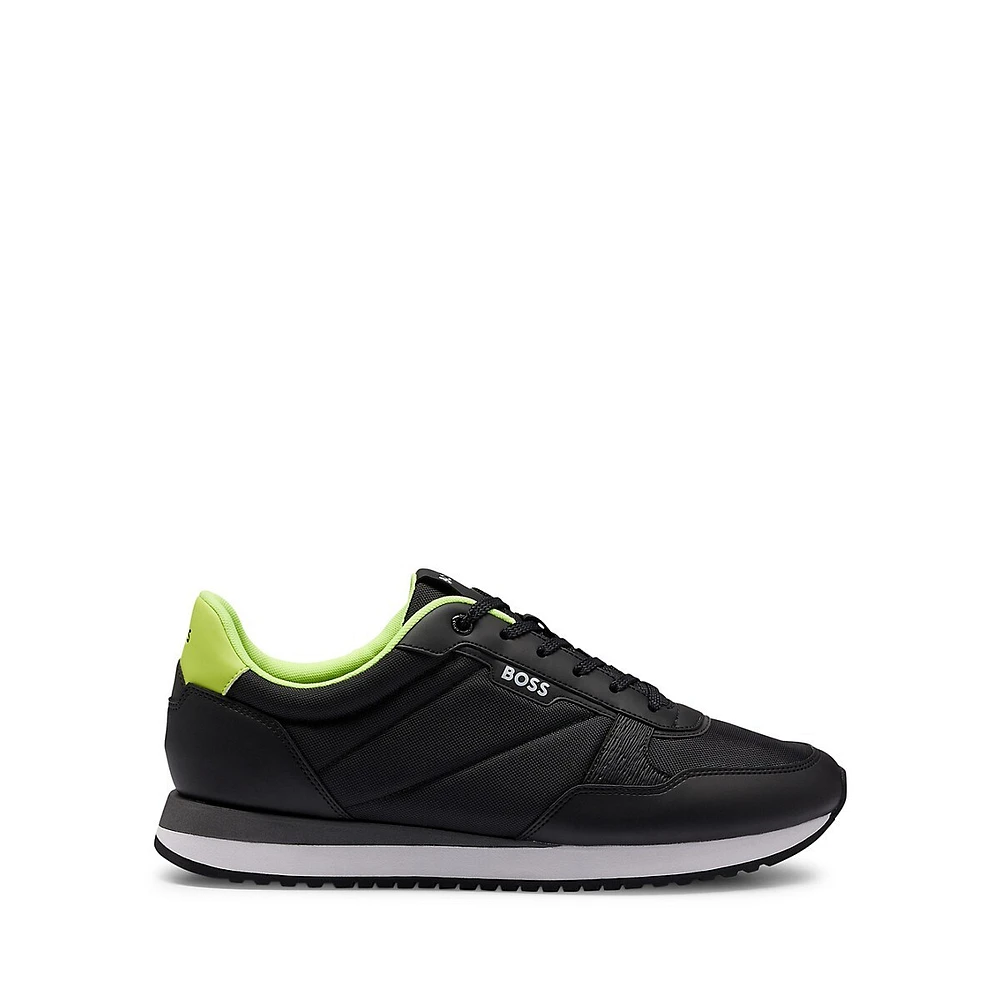 Men's Mixed-Material Sneakers With Pop-Colour Details