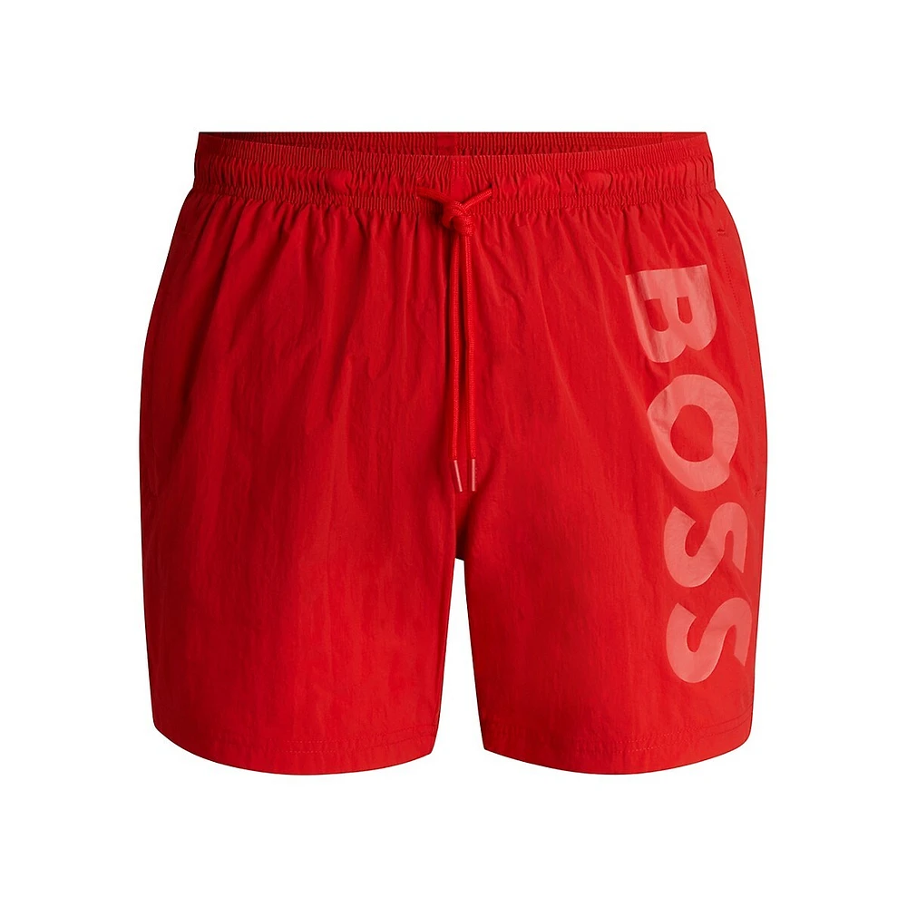 Vertical Logo-Print Quick-Dry Poplin Swim Shorts