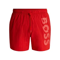 Vertical Logo-Print Quick-Dry Poplin Swim Shorts