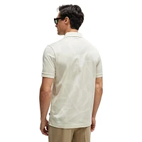 Monstera Leaf-Pattern Slim-Fit Polo Shirt