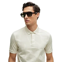 Monstera Leaf-Pattern Slim-Fit Polo Shirt