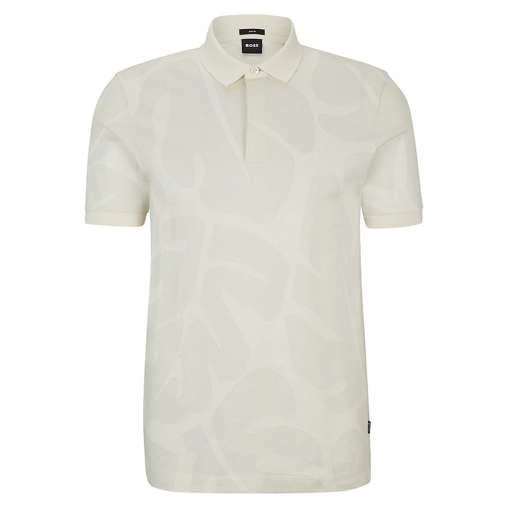 Monstera Leaf-Pattern Slim-Fit Polo Shirt