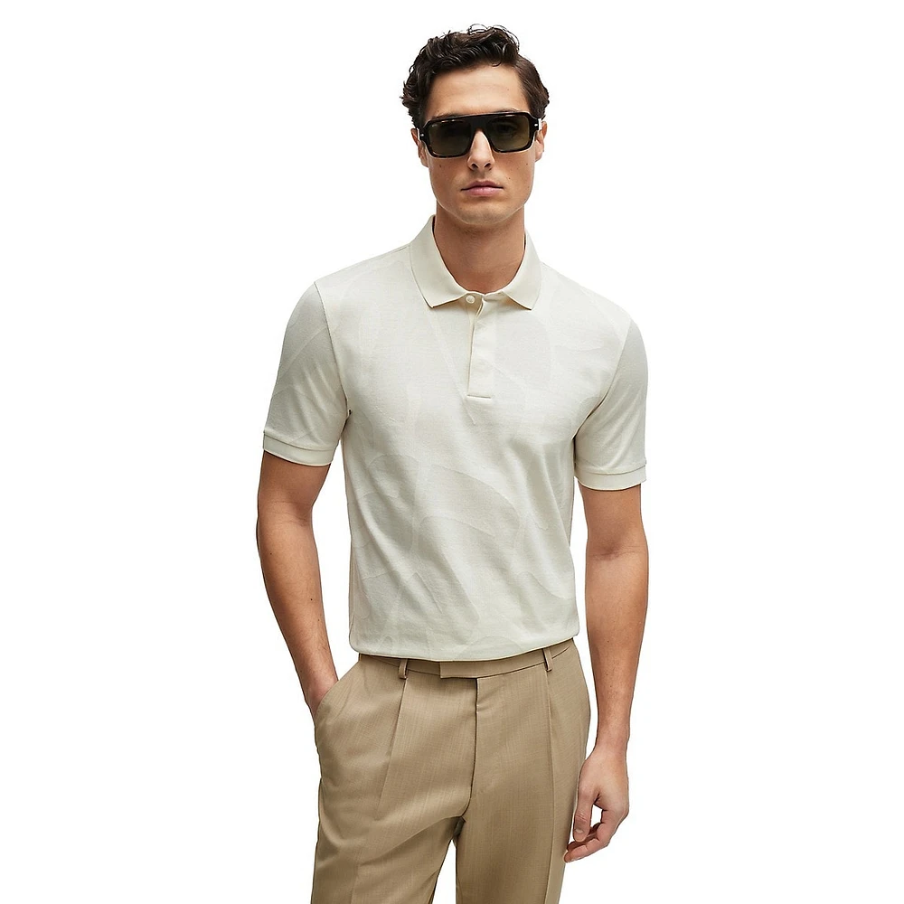 Monstera Leaf-Pattern Slim-Fit Polo Shirt