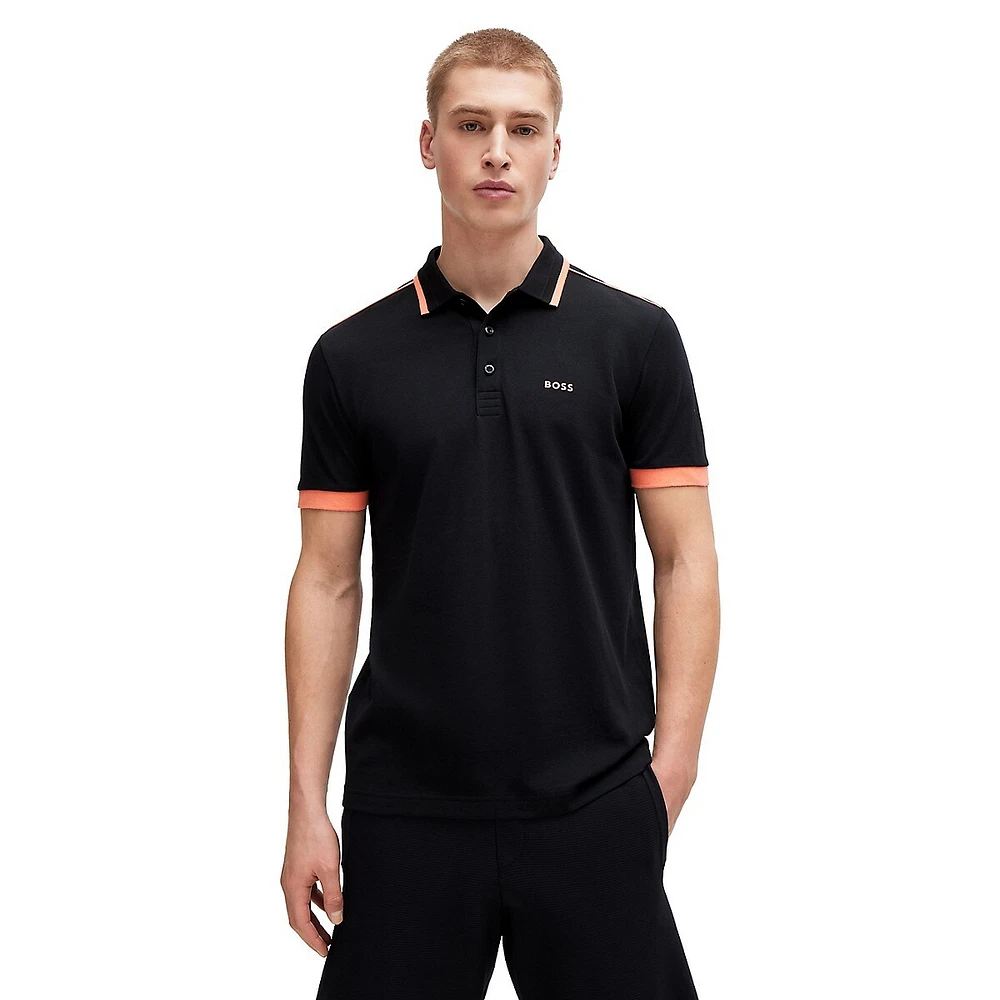 Contrast-Striped Piqué-Knit Polo Shirt