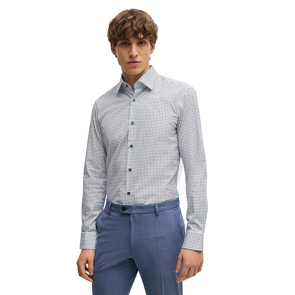 Slim-Fit Dress Shirt Geometric-Printed Stretch-Cotton Poplin