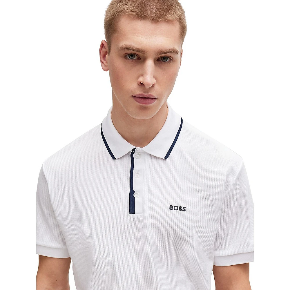 Honeycomb-Cotton & Contrast Logo Polo Shirt