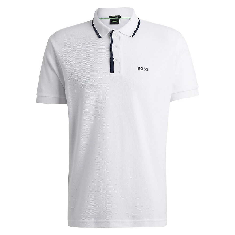 Honeycomb-Cotton & Contrast Logo Polo Shirt