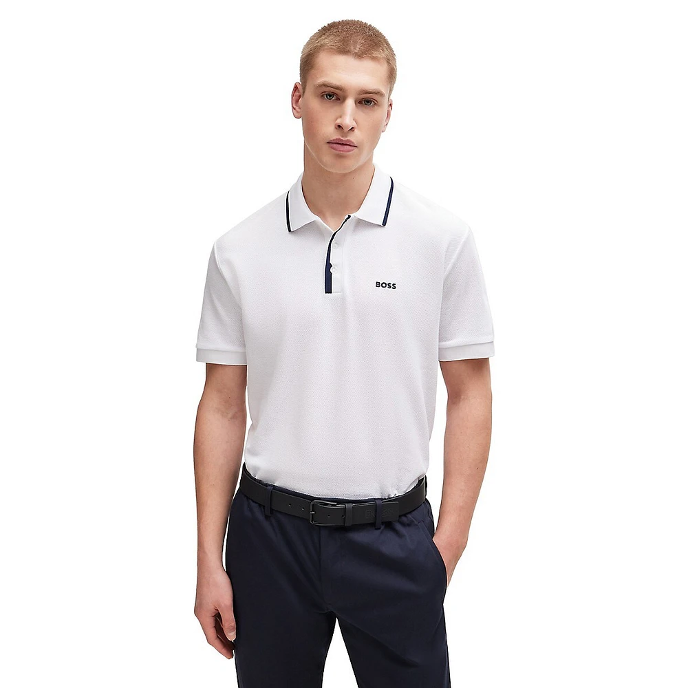 Honeycomb-Cotton & Contrast Logo Polo Shirt