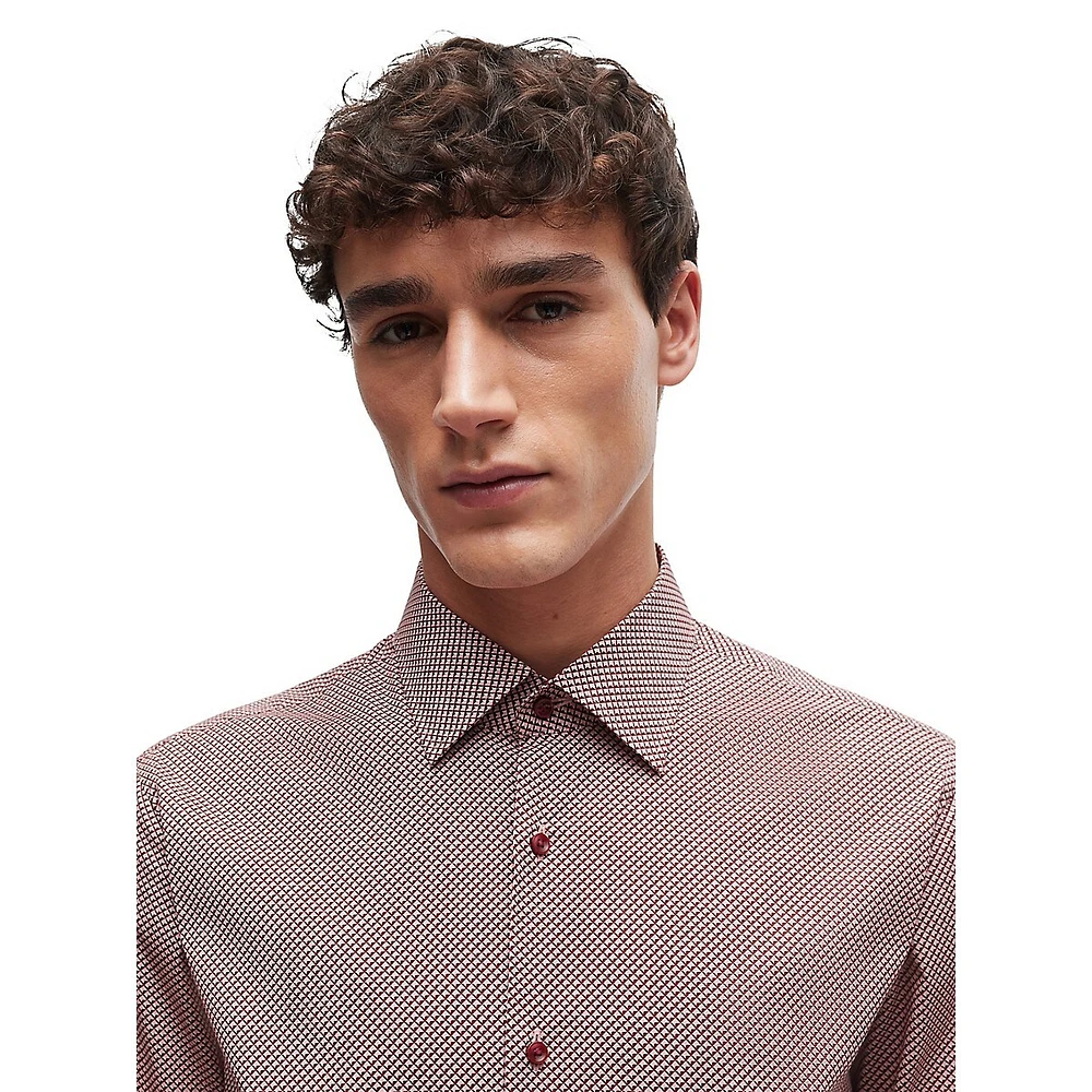 Geometric-Print Stretch-Poplin Shirt