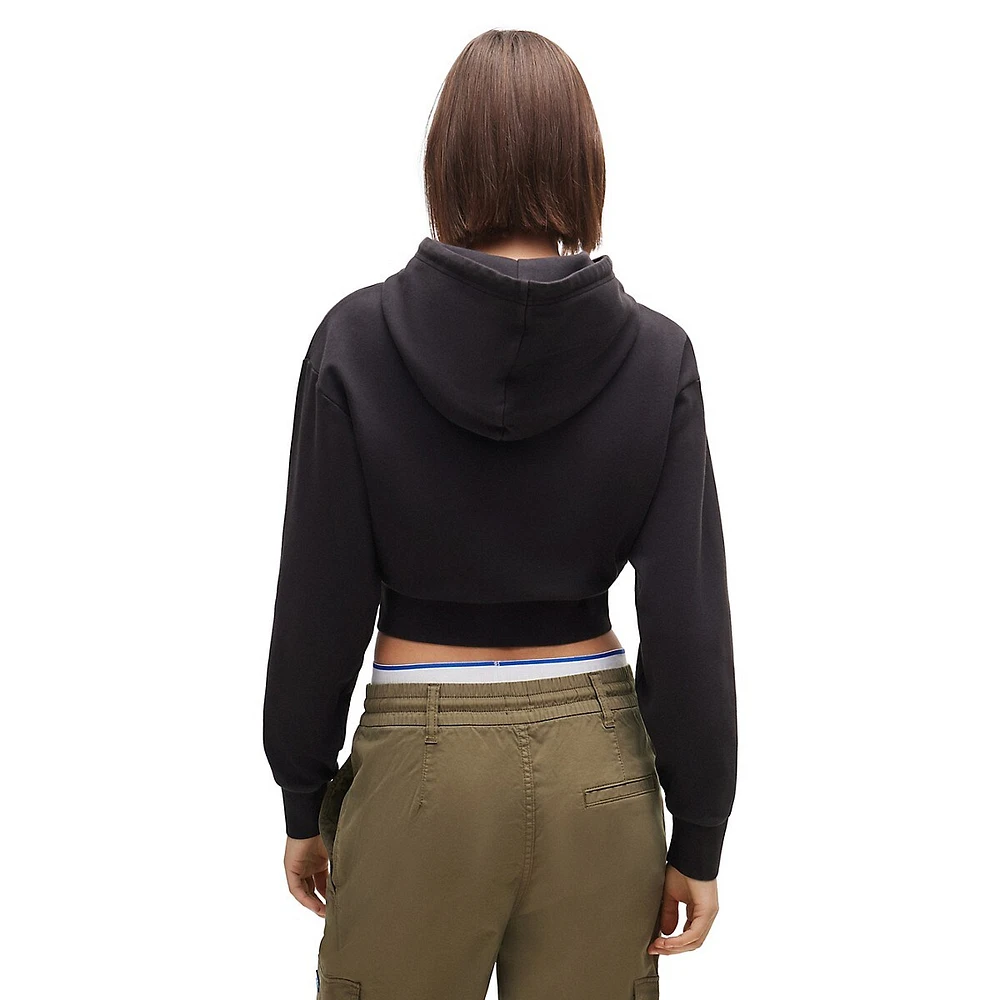 Stretch-Cotton Cropped Hoodie With Embroidered Logo