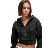 Stretch-Cotton Cropped Hoodie With Embroidered Logo