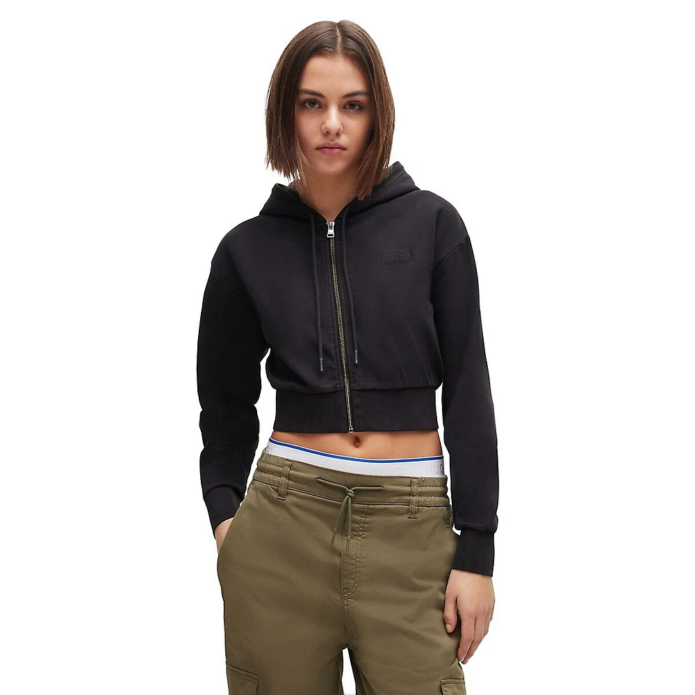 Stretch-Cotton Cropped Hoodie With Embroidered Logo