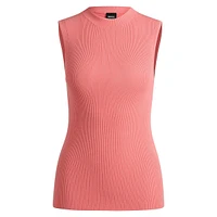 Sleeveless Rib-Knit Mockneck Top