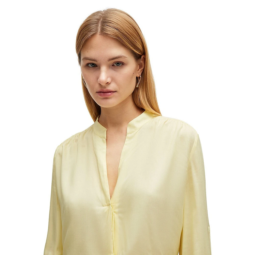 Notch-Neckline Lightweight Voile Blouse