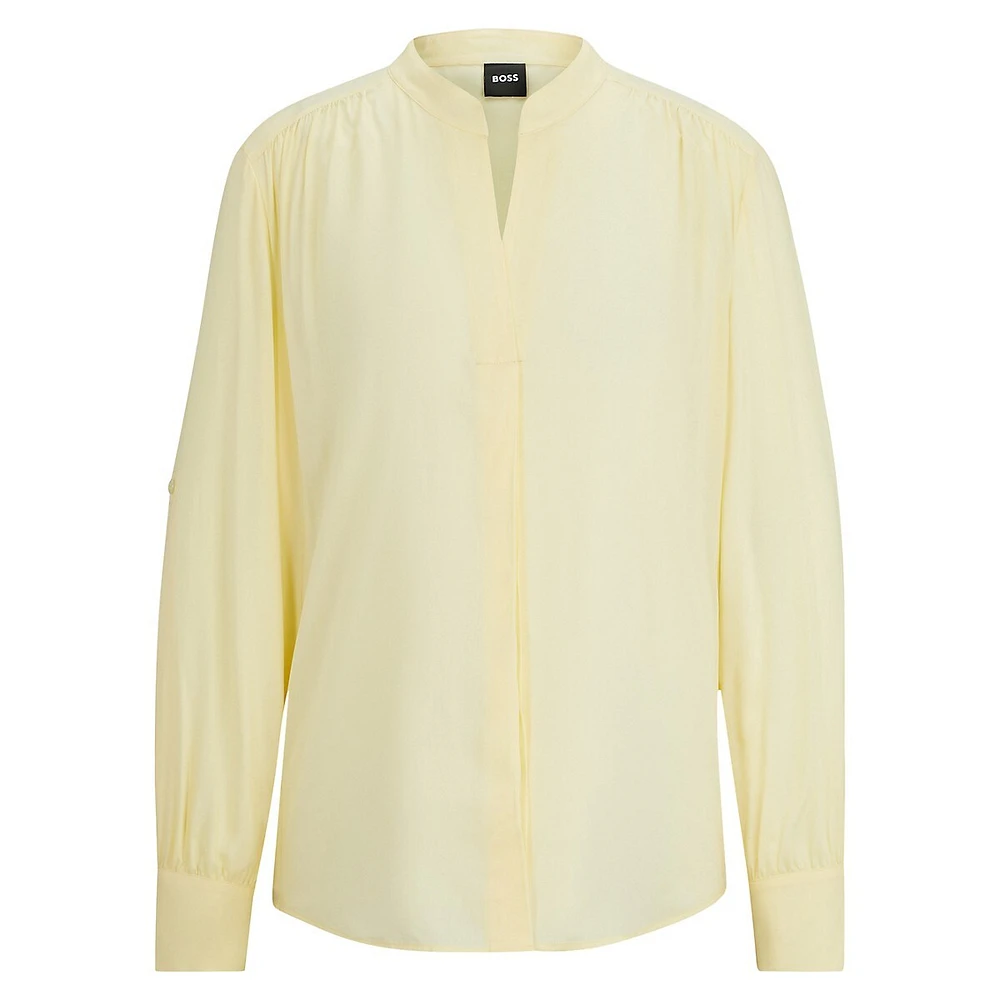 Notch-Neckline Lightweight Voile Blouse