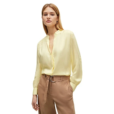 Notch-Neckline Lightweight Voile Blouse