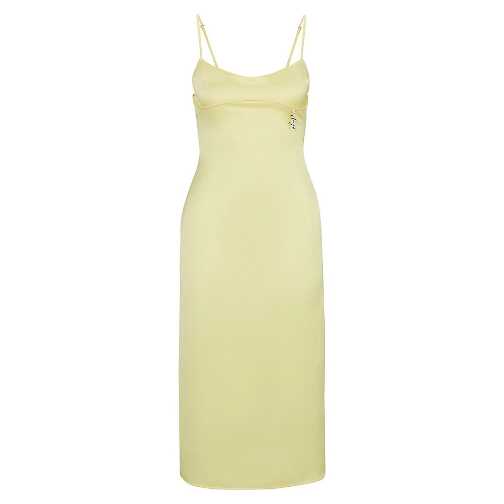 Slim-Fit Satin Logo-Charm Slip Dress