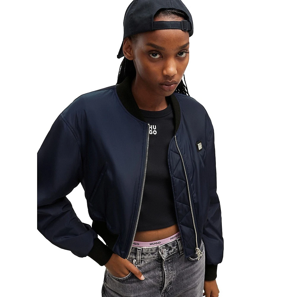 Water-Repellent Cropped Bomber Jacket