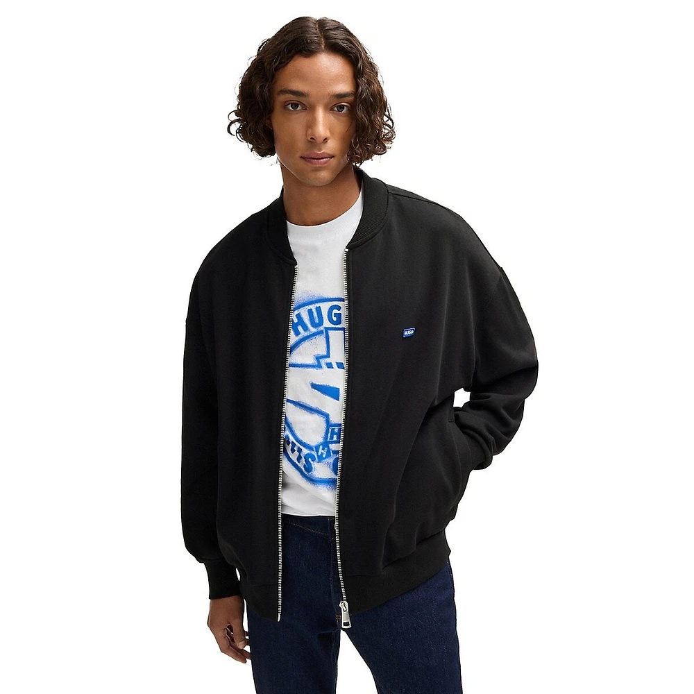 French Terry Blue Logo Zip-Up Bomber Sweatshirt