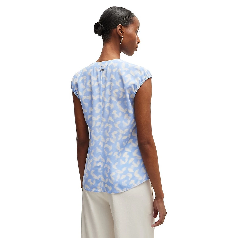 Berika Cap-Sleeve Printed Silk Tailored Blouse